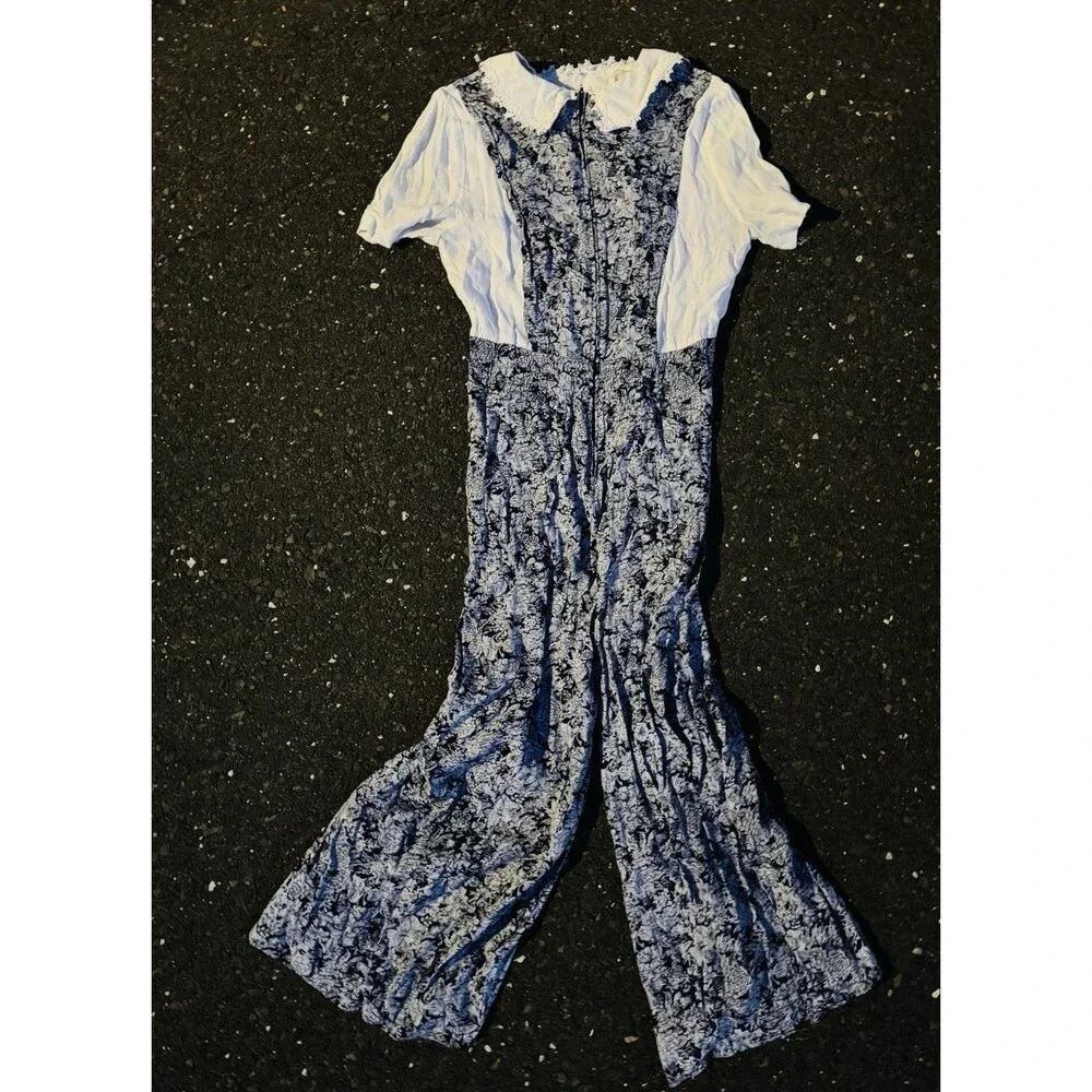 Handmade Vintage Style Folk Jumpsuit Set Prairie Cottagecore Wide Leg Outfit - Picture 4 of 10